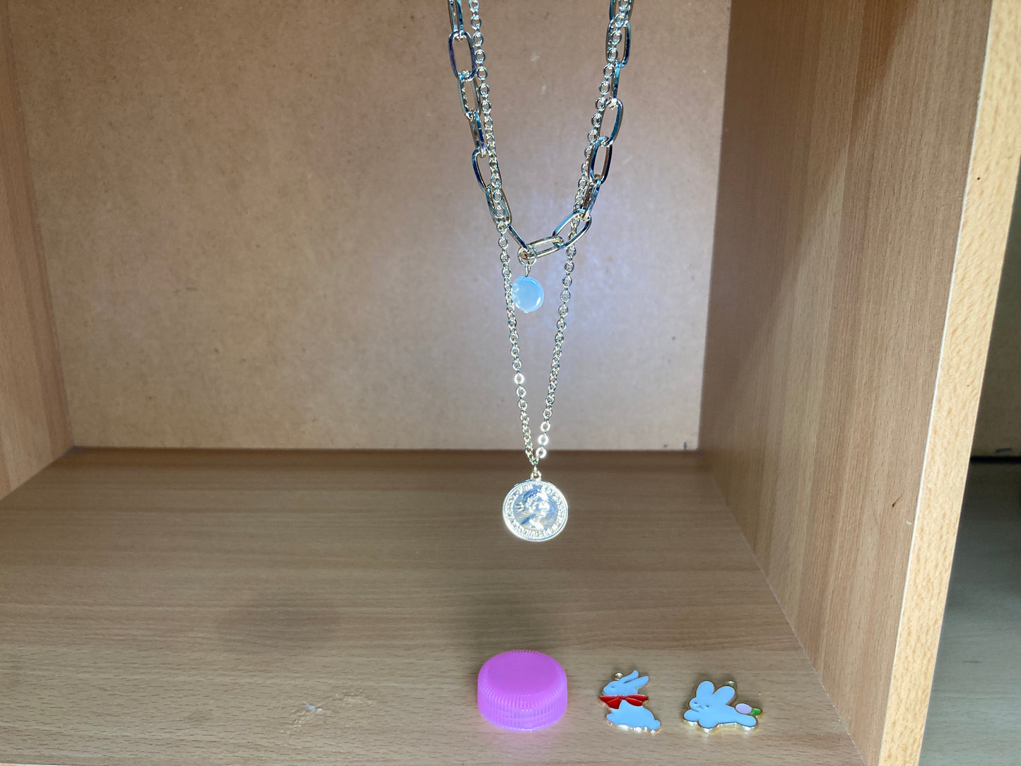 Tiny Treasures Seoul - White Bead Elizabeth Coin Layered Choker Necklace