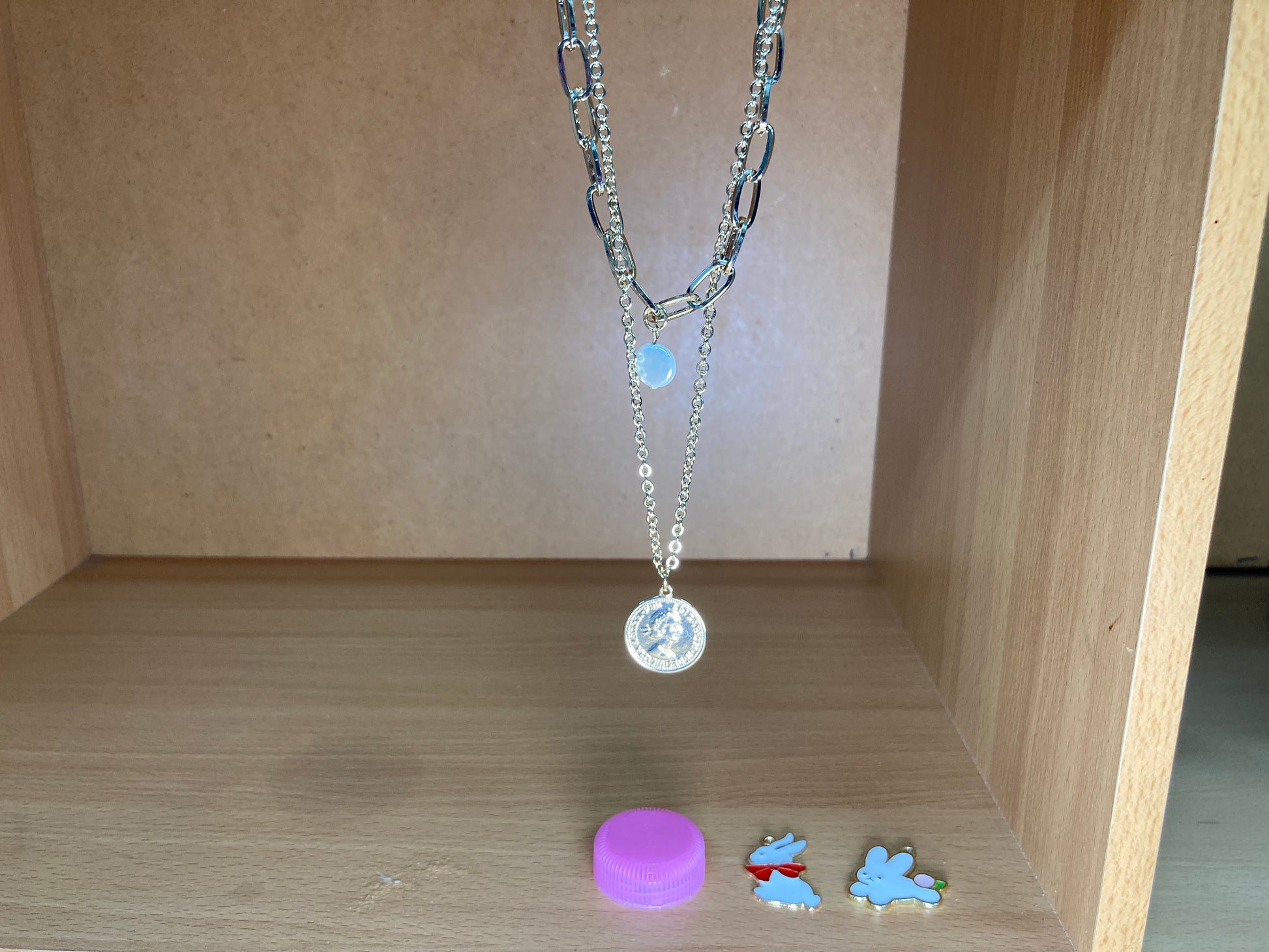 Tiny Treasures Seoul - White Bead Elizabeth Coin Layered Choker Necklace