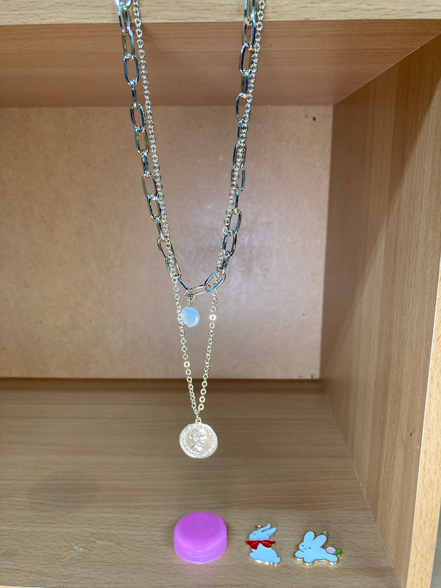Tiny Treasures Seoul - White Bead Elizabeth Coin Layered Choker Necklace