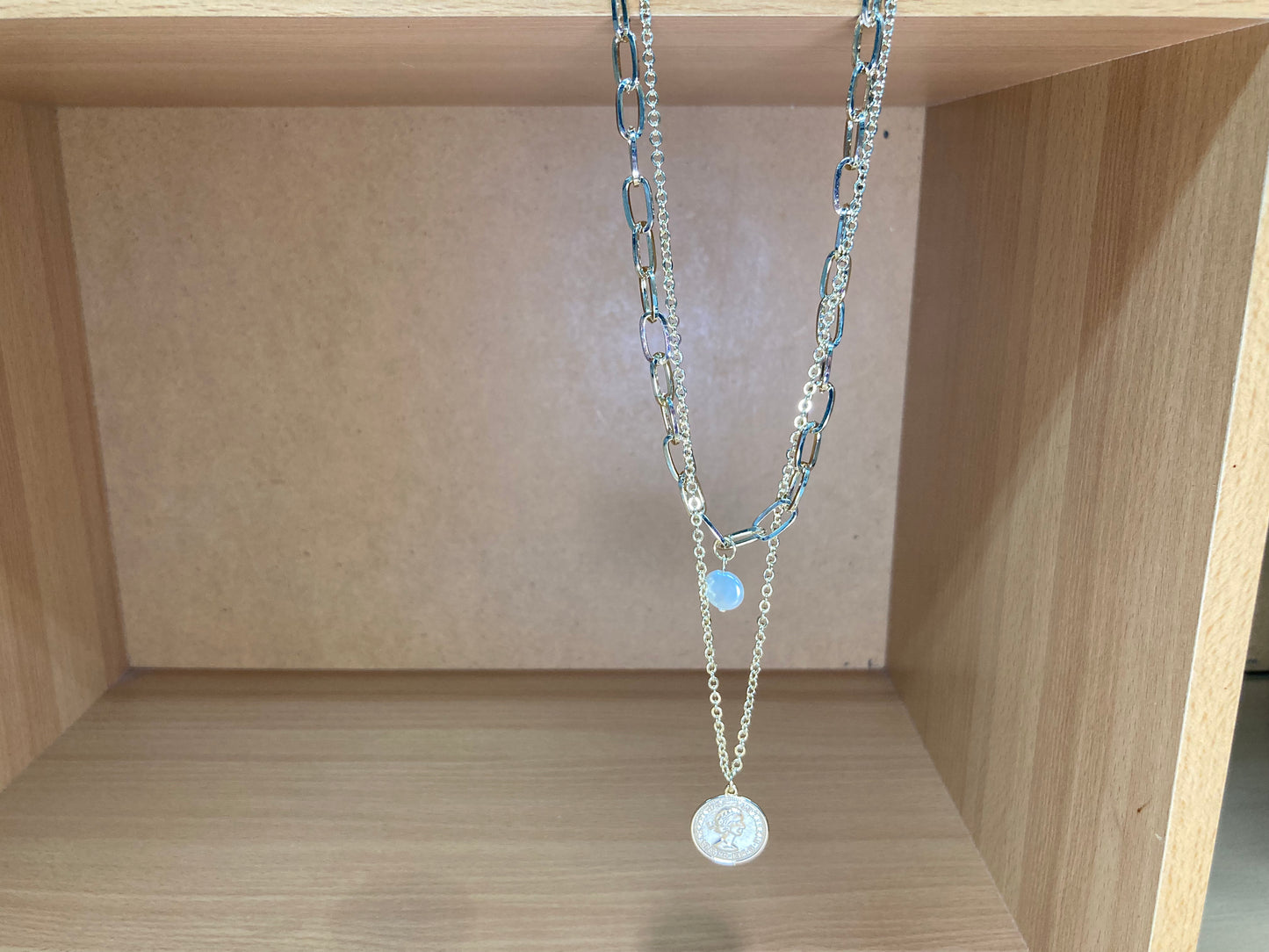 Tiny Treasures Seoul - White Bead Elizabeth Coin Layered Choker Necklace