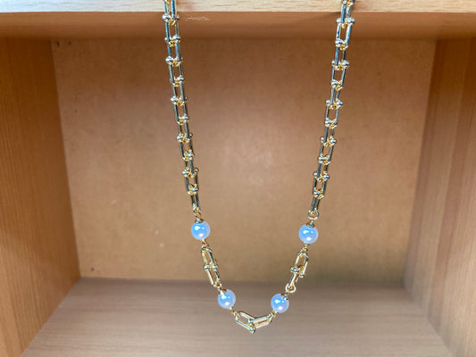White Bead Paperclip Necklace