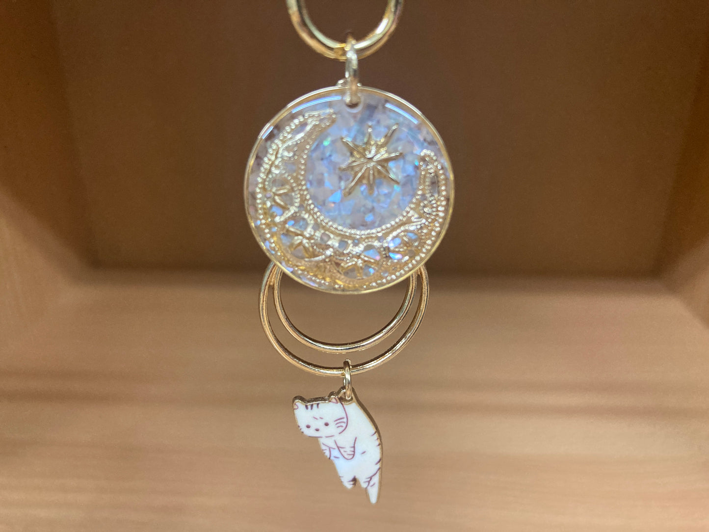 Tiny Treasures Seoul - White Cat Glitter Moon Bag Charm 5