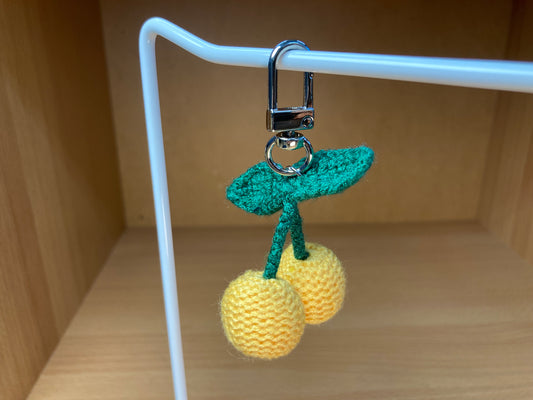 Dark Yellow Cherry & Lucky Clover Knit Bag Charm Set